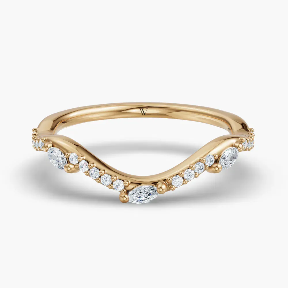 Stackable, Curved, Nature inspired Lab Diamond Ring (0.1 CTW) in 14K Yellow Gold-Uiox