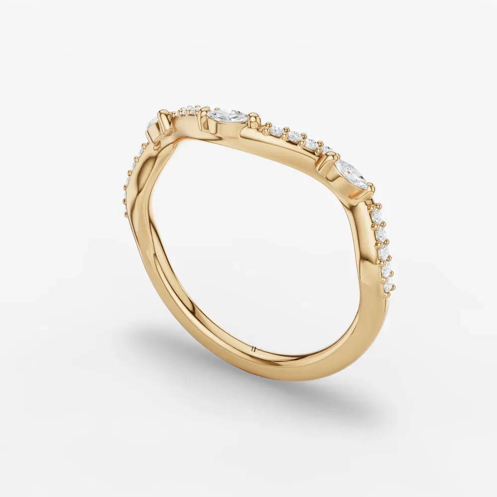 Stackable, Curved, Nature inspired Lab Diamond Ring (0.1 CTW) in 14K Yellow Gold-Uiox