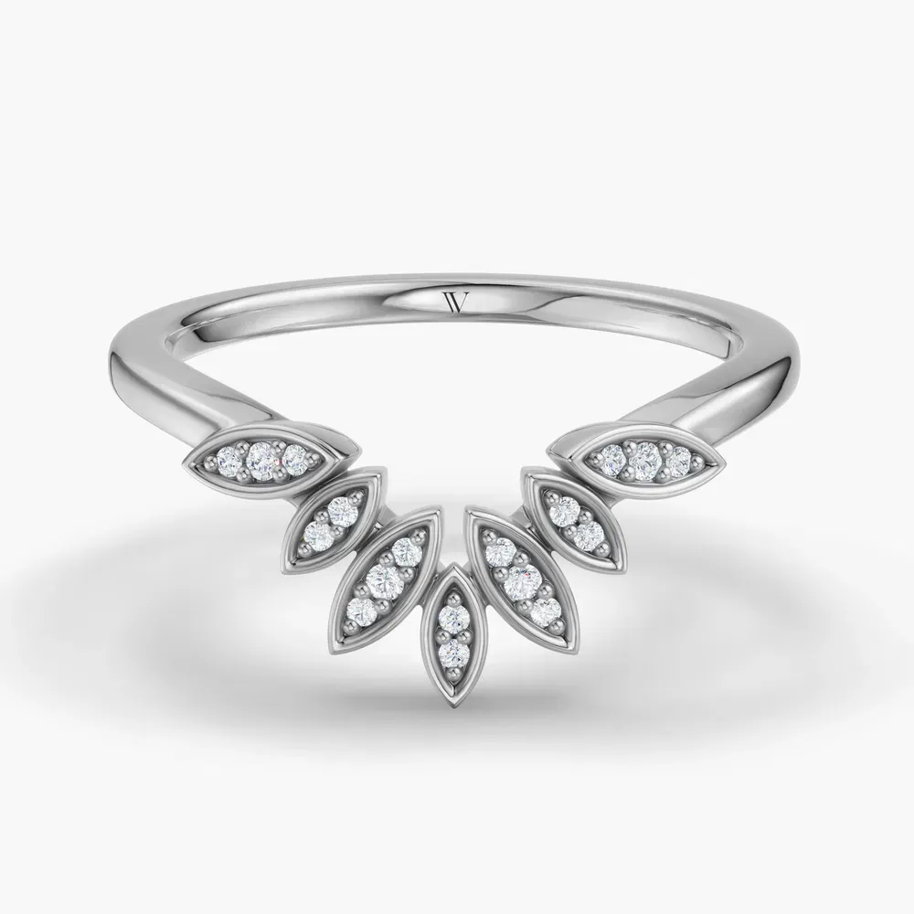 Curved, Stackable, Nature inspired Lab Diamond Ring (0.04 CTW) in 14K White Gold-Mevu