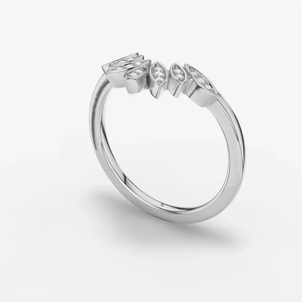 Curved, Stackable, Nature inspired Lab Diamond Ring (0.04 CTW) in 14K White Gold-Mevu