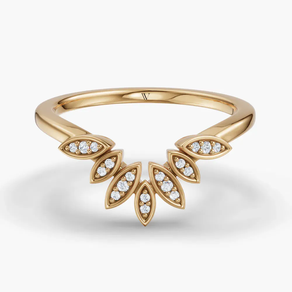 Curved, Stackable, Nature inspired Lab Diamond Ring (0.04 CTW) in 14K Yellow Gold-Mevu
