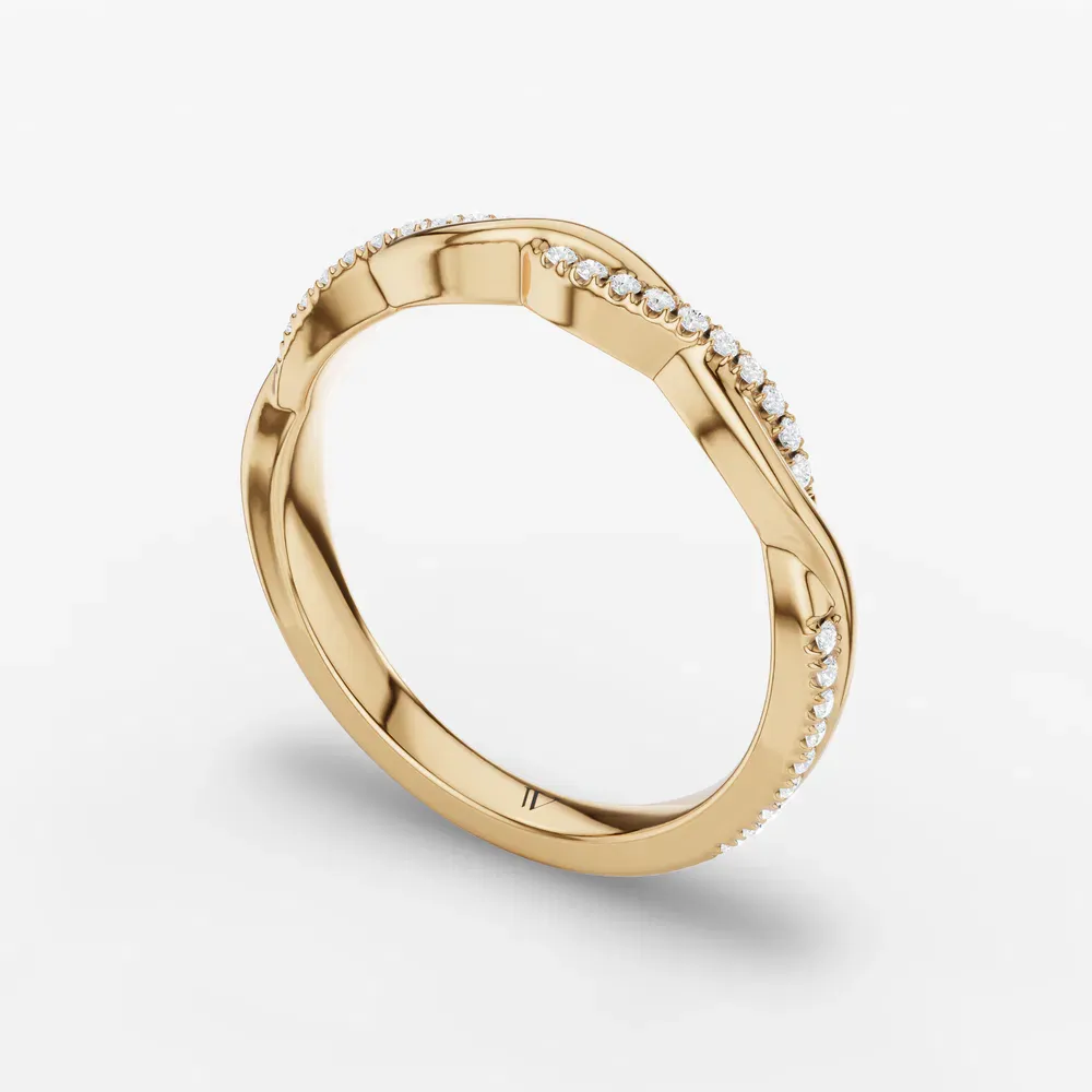 Stackable, Pave, Nature inspired Lab Diamond Ring (0.1 CTW) in 14K Yellow Gold-Qisla