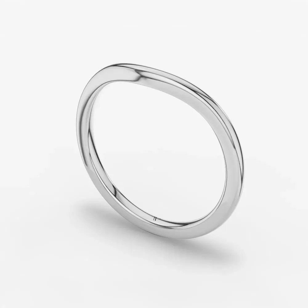 1.5mm Plain metal, Stackable, Curved Wedding Ring in 14K White Gold-Miralov