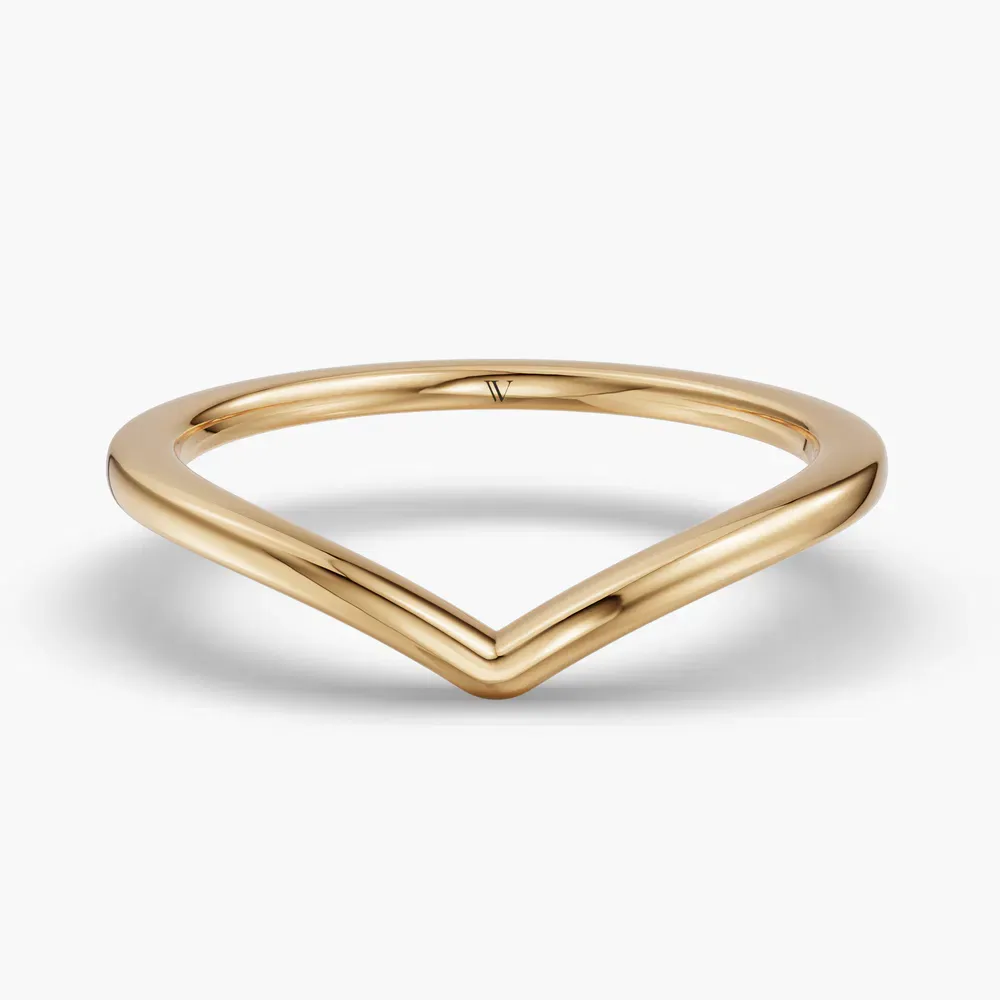 1.4mm Curved, Plain metal, Stackable Wedding Ring in 14K Yellow Gold-Kirav