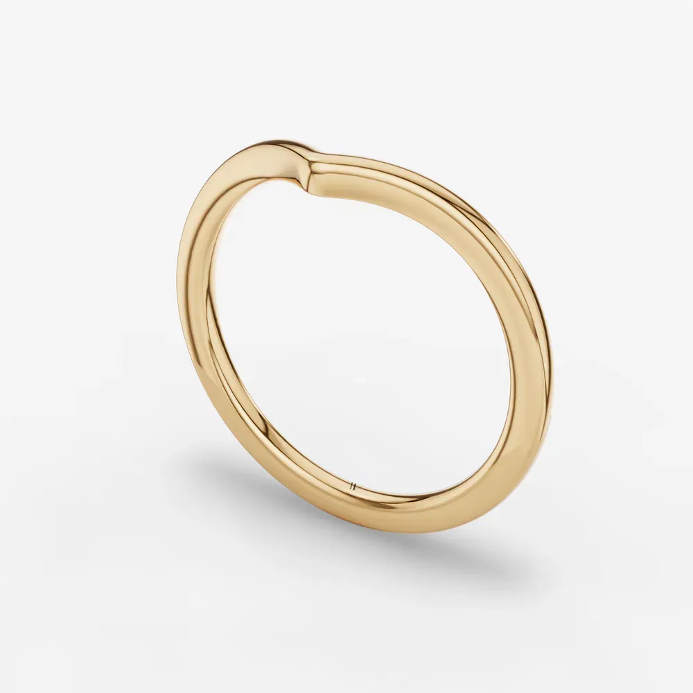 1.4mm Curved, Plain metal, Stackable Wedding Ring in 14K Yellow Gold-Kirav