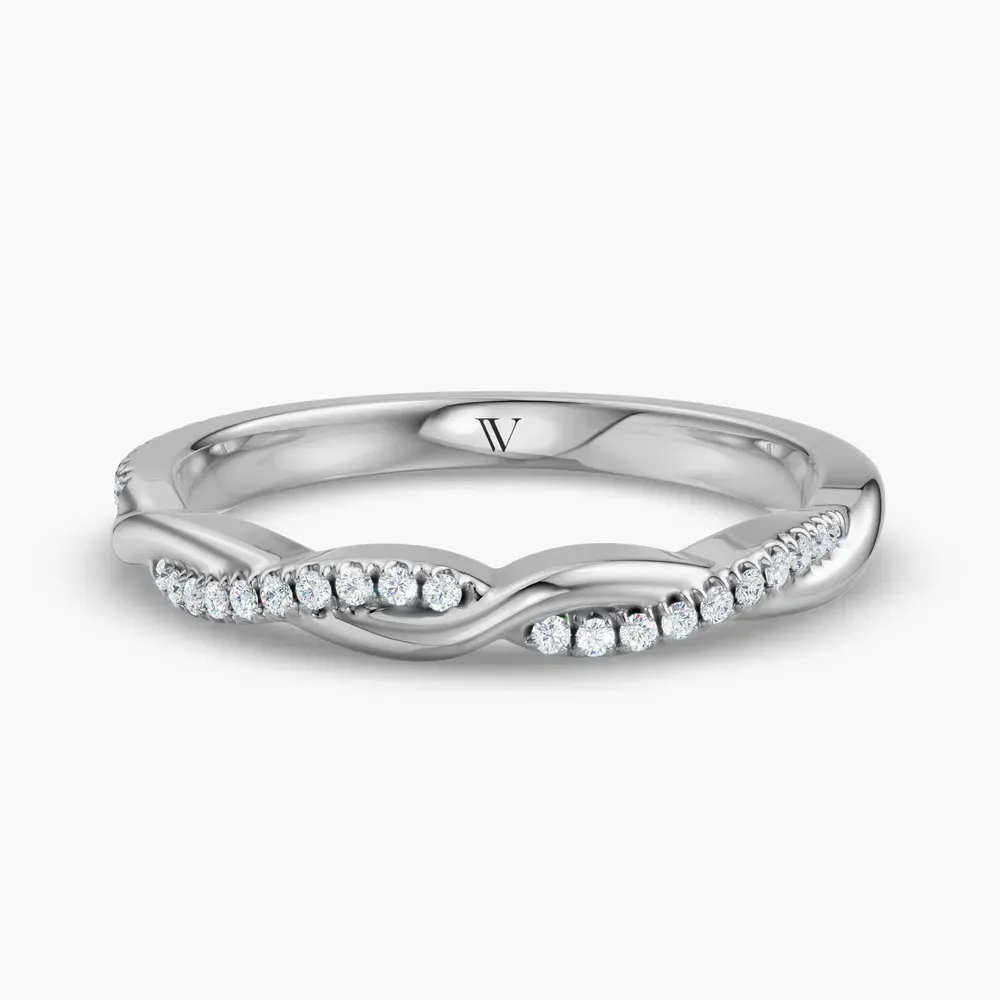 Stackable, Pave, Nature inspired Lab Diamond Ring (0.1 CTW) in Platinum-Qisla