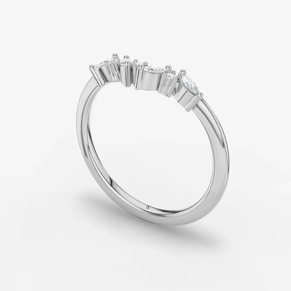 Stackable, Curved Lab Diamond Ring (0.1 CTW) in Platinum-Zoli
