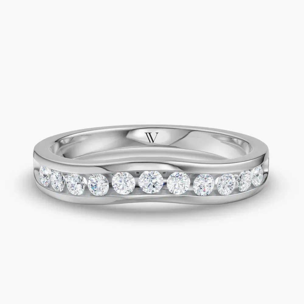 Stackable, Curved, Channel set Lab Diamond Ring (0.2 CTW) in Platinum-Kyer