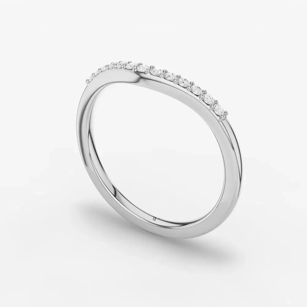 Curved, Stackable, Simple Lab Diamond Ring (0.1 CTW) in 14K White Gold-Pyvo
