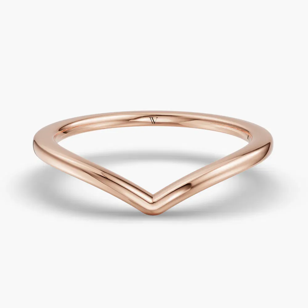 1.4mm Curved, Plain metal, Stackable Wedding Ring in 14K Rose Gold-Kirav