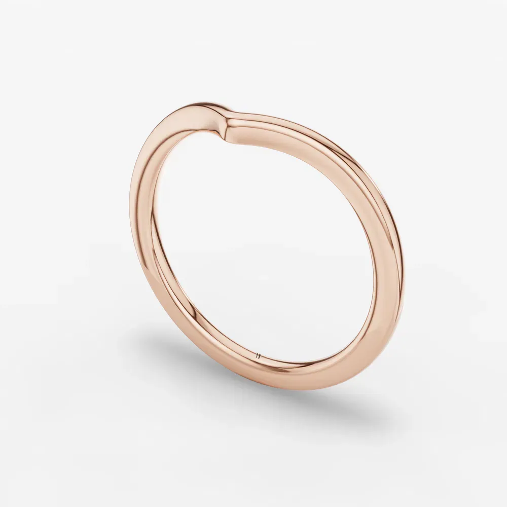 1.4mm Curved, Plain metal, Stackable Wedding Ring in 14K Rose Gold-Kirav