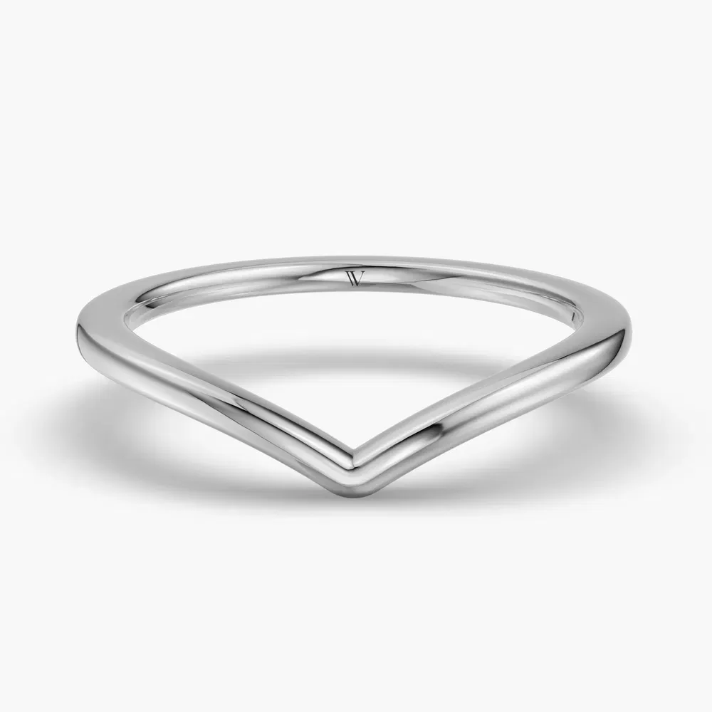 1.4mm Curved, Plain metal, Stackable Wedding Ring in 14K White Gold-Kirav