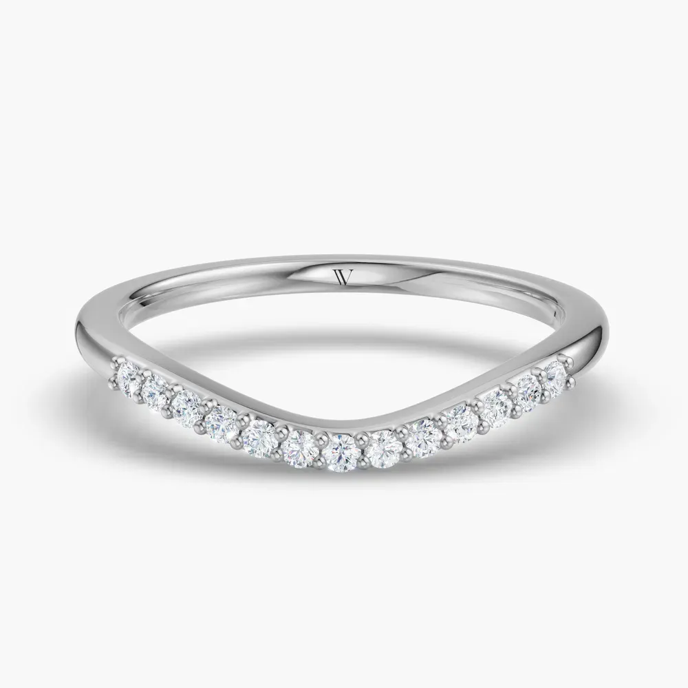 Curved, Stackable, Simple Lab Diamond Ring (0.1 CTW) in 14K White Gold-Pyvo