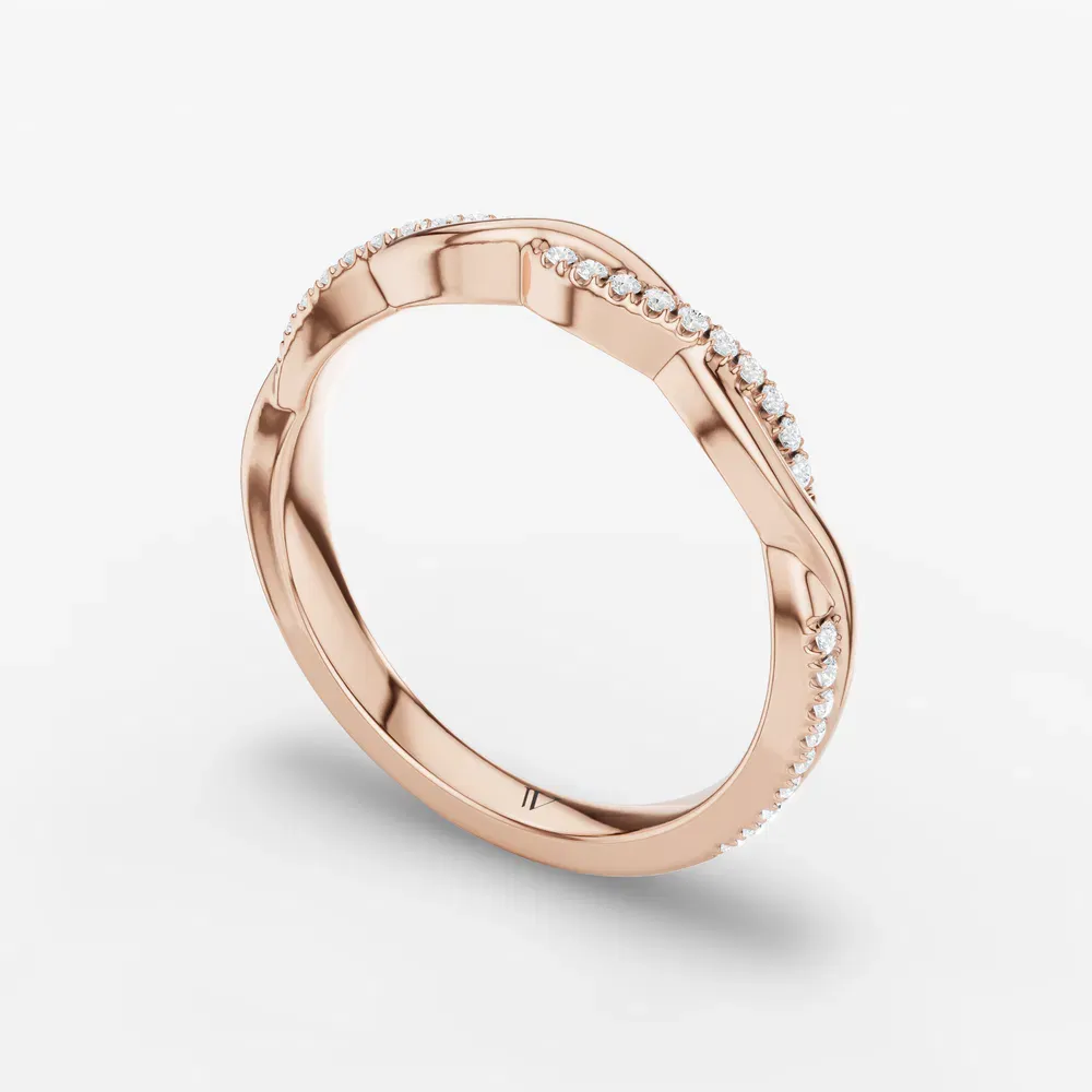 Stackable, Pave, Nature inspired Lab Diamond Ring (0.1 CTW) in 14K Rose Gold-Qisla