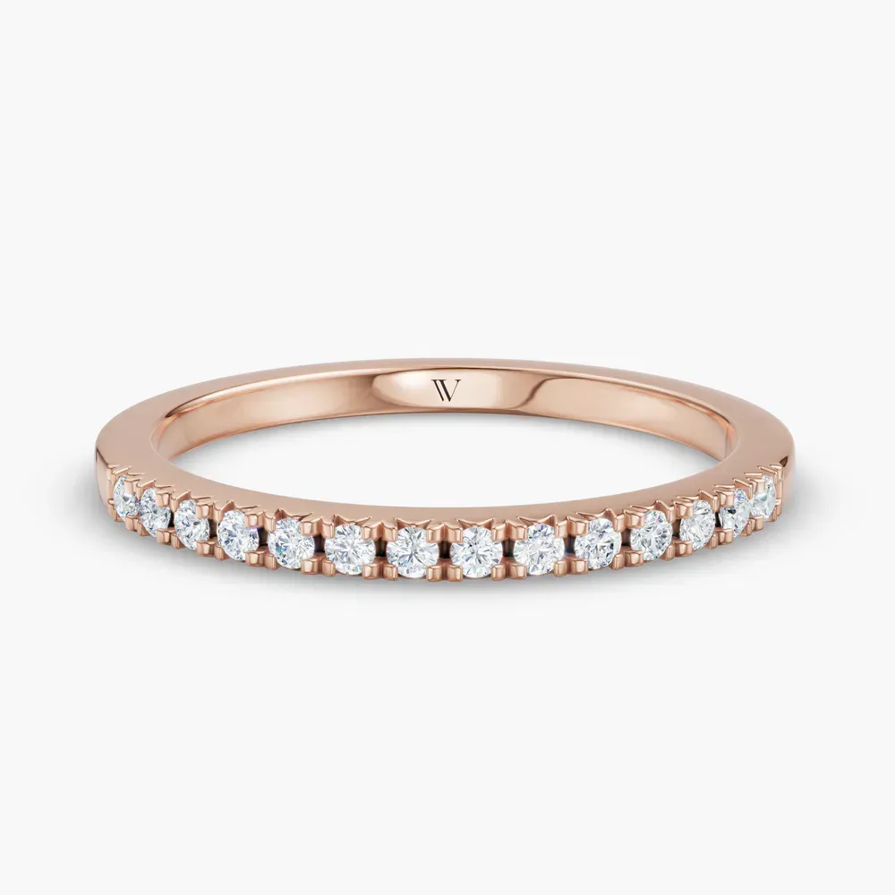 Stackable, Pave, Simple Lab Diamond Ring (0.1 CTW) in 14K Rose Gold-Qymvor